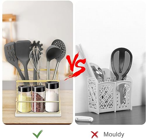 Miniatura 6 de Soporte para utensilios para encimera de cocina, soporte de utensilios de metal para saleros y pimenteros para encimera de cocina, almacenamiento de