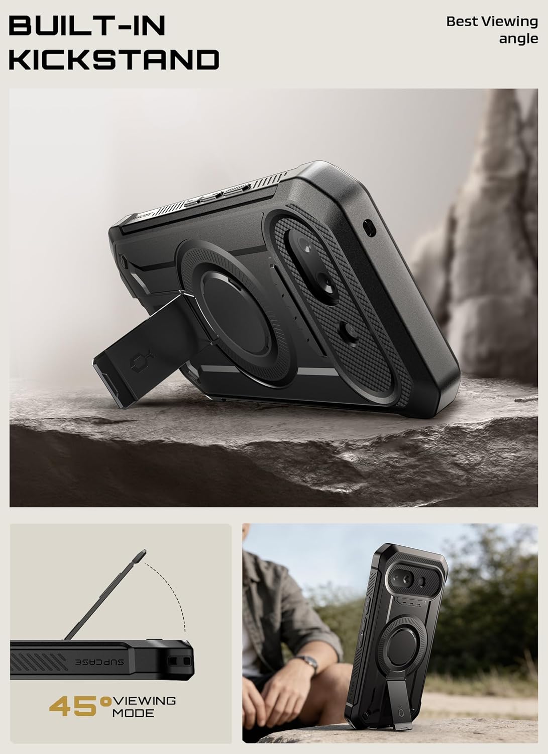 SUPCASE for Google Pixel 10A Case with Stand (UB Pro Mag), [Compatible with Wireless Charge] [Built-in Screen Protector & Belt-Clip] Protective Phone Case for Pixel 10A, Black