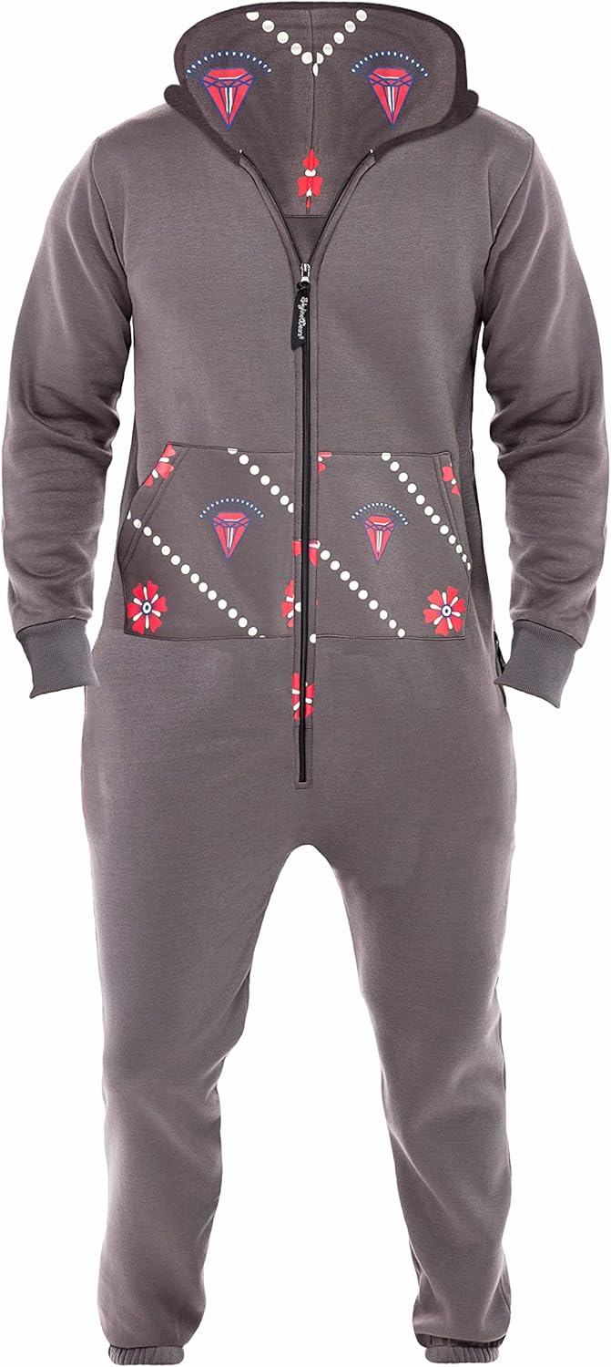 Skylinewears Mens Jumpsuit Non Footed Pajama Unisex One Piece Playsuit Adult Onesie With Hood