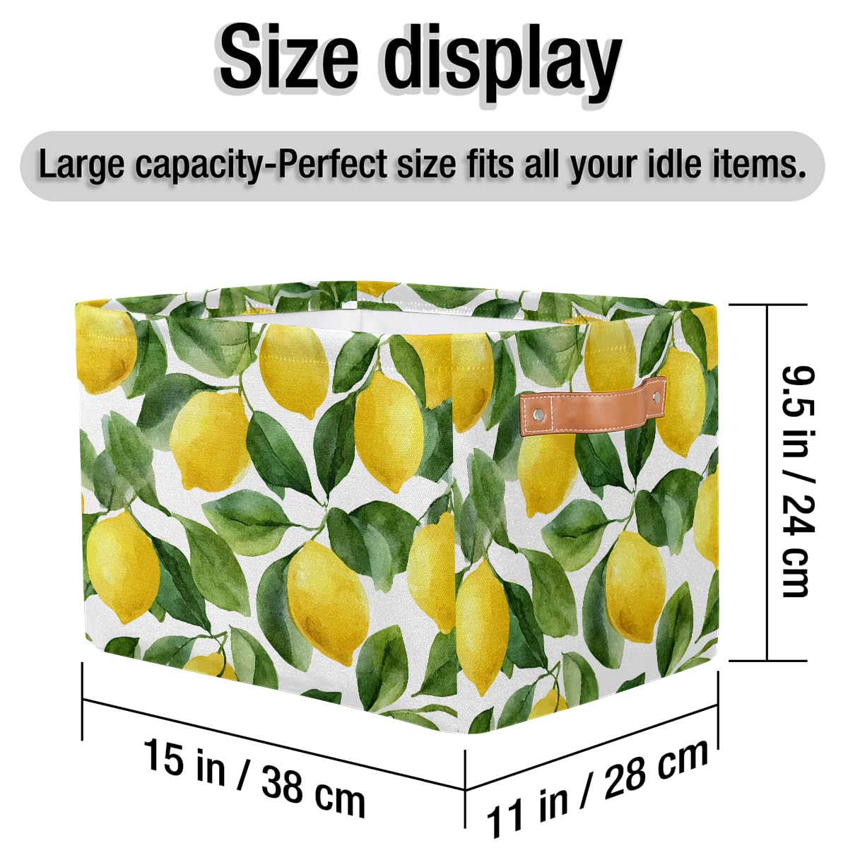 SEULIFE Watercolor Lemon Tree Leaves Foldable Storage Basket, Large Collapsible Organizer Storage Bin Cube Toys Storage Boxes with Handles for Bathroom Kids Nursery Closet Storage, 2 Pack
