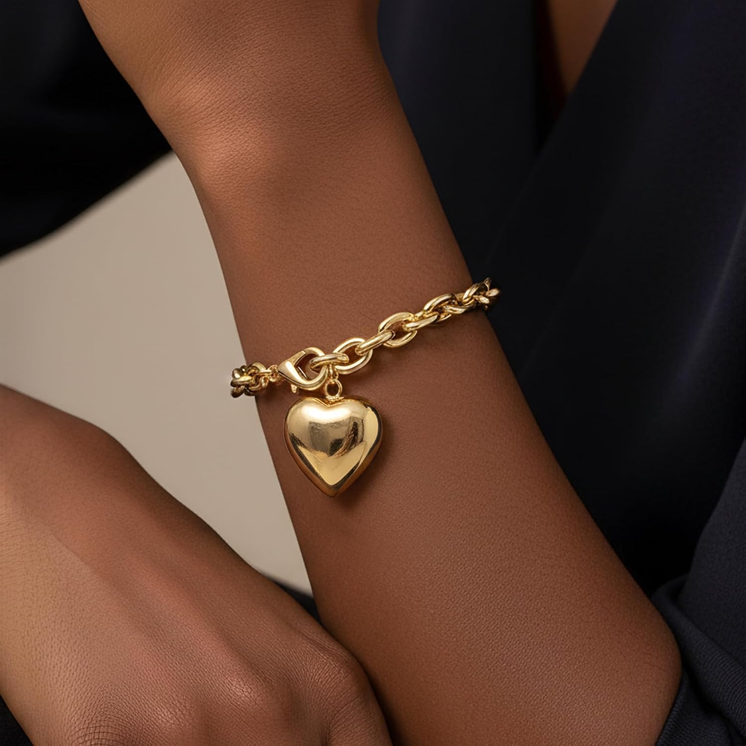 Gold Heart Bracelet for Women, Chunky Chain Bracelet Valentine's Day Gifts - Image 7