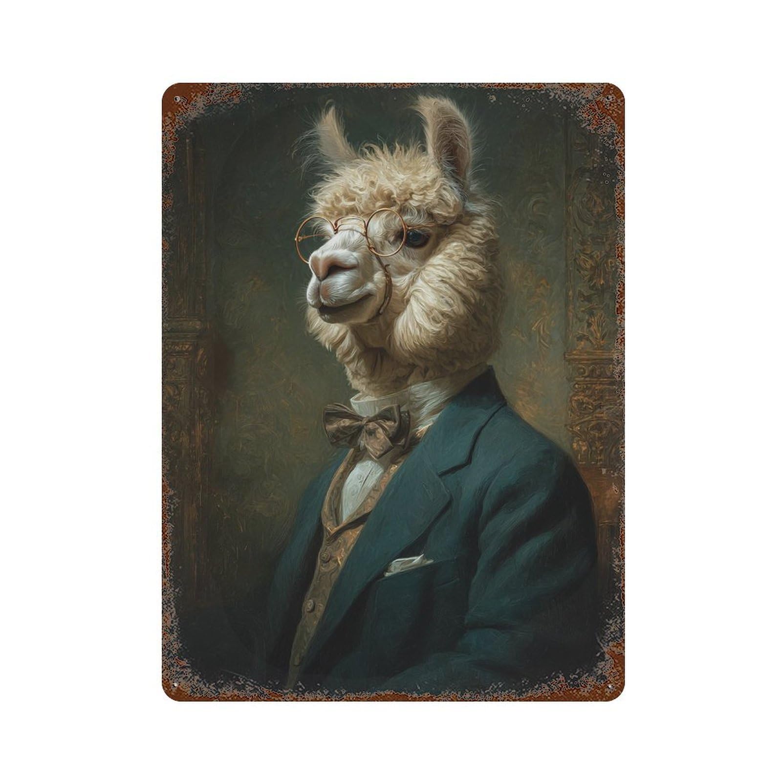 Stylish Alpaca in Formal Attire -1 Aged Metal Wall Plaque 15.7"x11.8", for Garage, Bar And Workshop Decor, Farmhouse Wall Decor