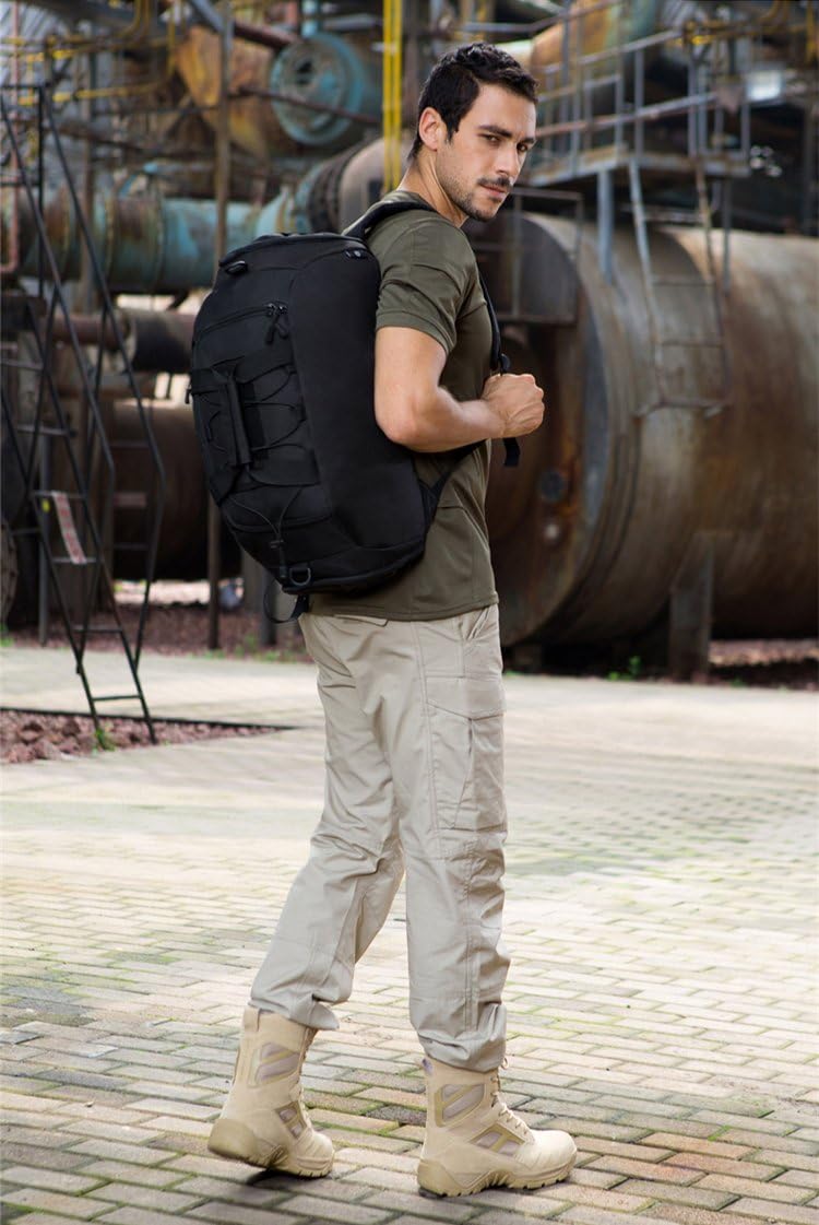 UNISTRENGH 3-Ways Tactical Military Nylon Men Holdall Weekend Travel Duffel Bag Backpack Messenger Shoulder Bags Rucksack Handbag (Black)