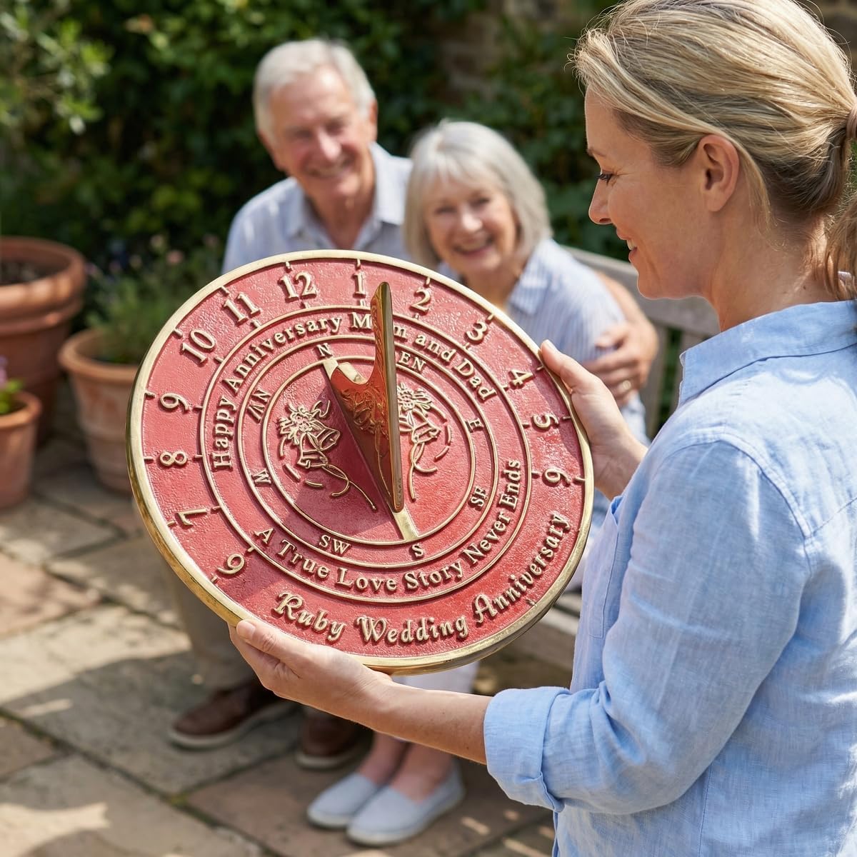 35th Coral Wedding Custom Engraved Sundial for Garden & Outdoor Decor, Personalized Metal Plaque for Parents, Couples, Him & Her, 35 Year Celebration Present