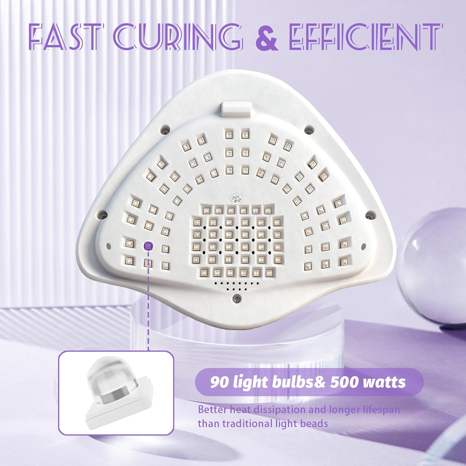 500W UV LED Nail Lamp, 90 LEDs Gel Nail Dryer for Fast Curing with LCD Display, 4 Timer Settings & Auto Sensor, Salon-Grade Nail Light for Home and Nail Salon Use
