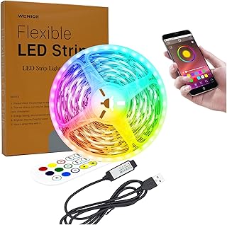 WENICE LED Lights for TV 55-65inch, USB LED Light Strip 15ft with APP and Remote