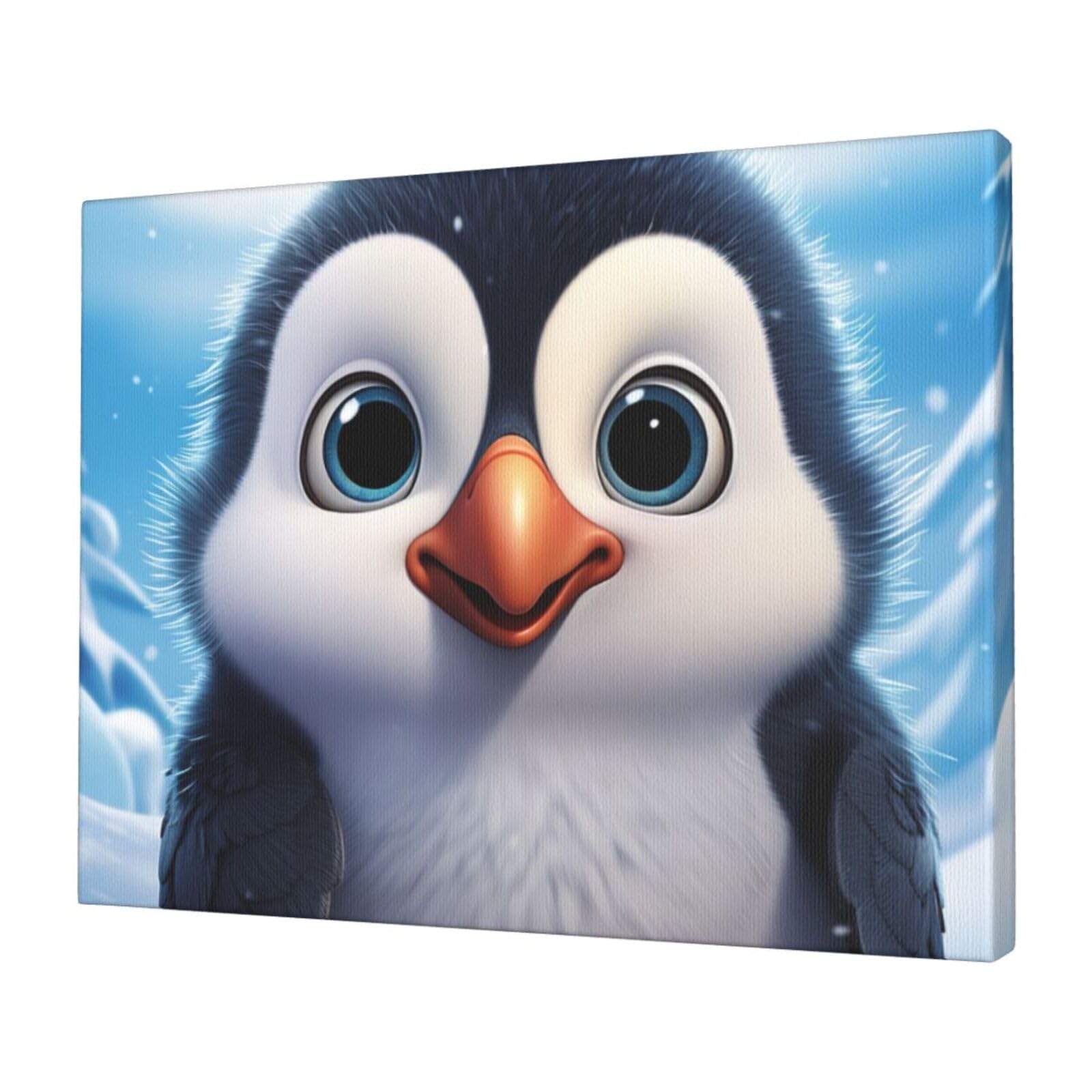 FodPand Canvas Wall Art for Living Room Wall Decor 12"x16" Modern Artwork Painting Pictures Hanging Canvas Prints cartoon cute penguin Aesthetic Wall Art for Bedroom Bathroom Office Wallart Decor
