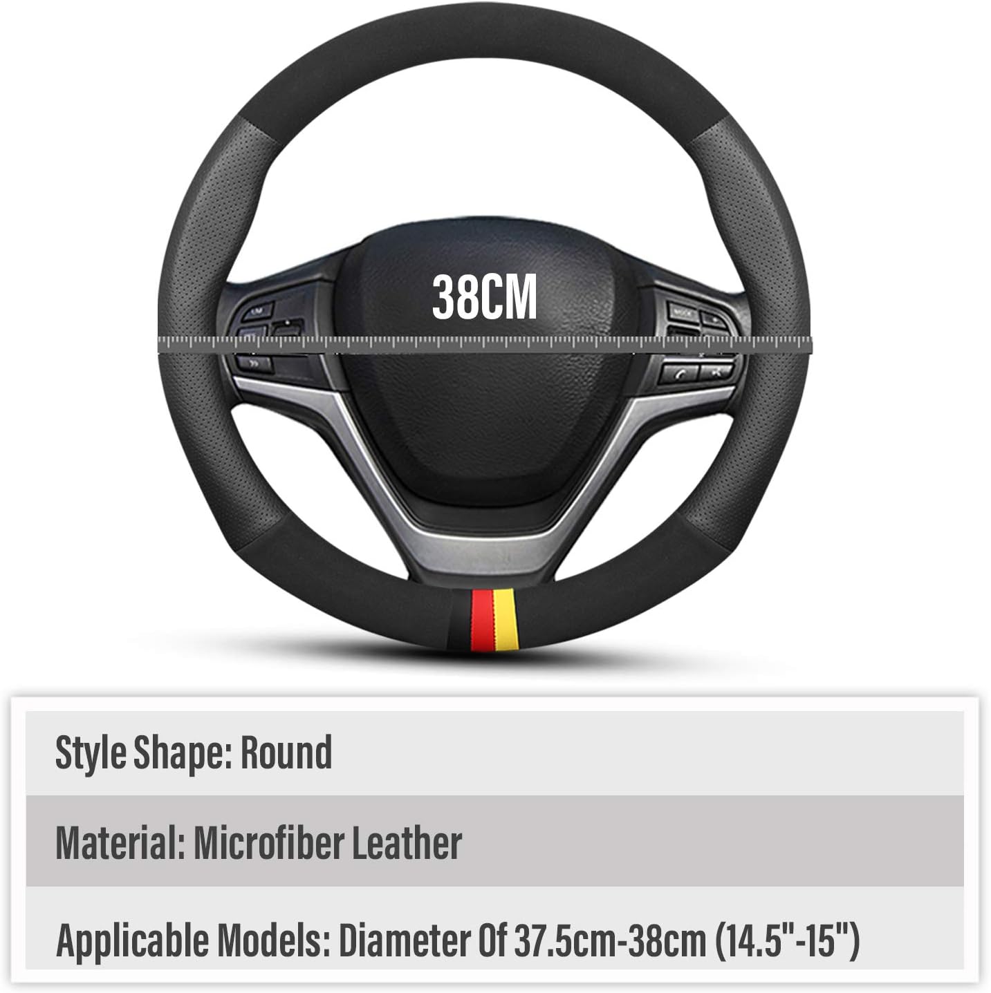 Ergocar Sport Microfiber Leather & PU Leather Car Steering Wheel Cover Non-Slip Car Steering Wheel Protector Universal for Diameter 38cm(15")