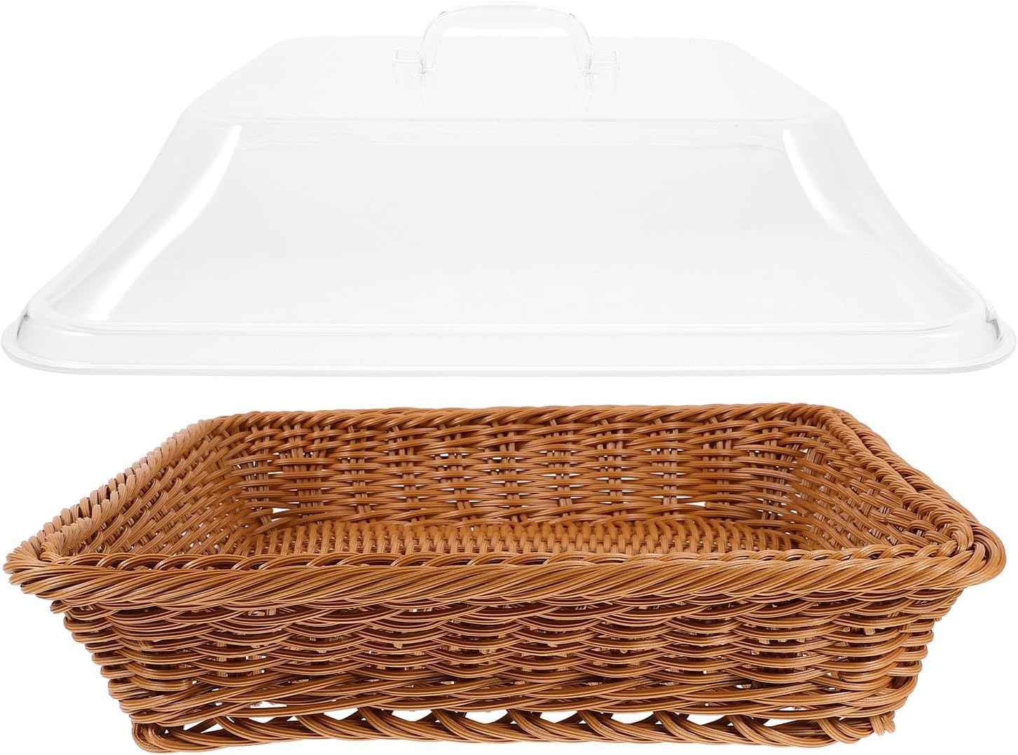 Unomor Woven Bread Basket with Handle Lid Square 31.4cm Food Basket for Kitchen Serving Desktop Fruit and Snack Storage Tray Rattan Style for Party and Dining