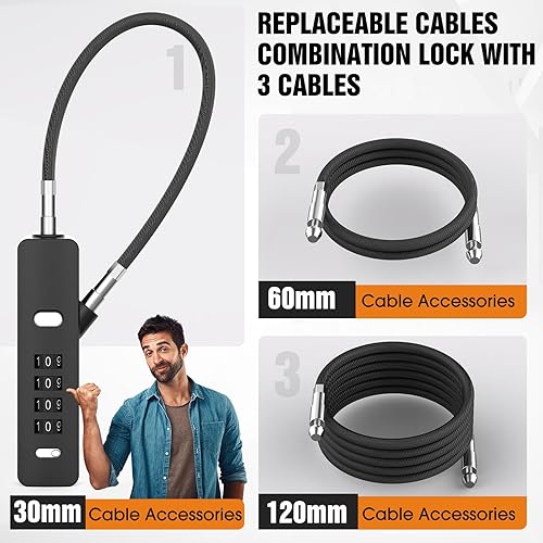 Miniatura 3 de MeBantoo Cerraduras de cable con combinación, cerraduras de cuerda de acero de 4 dígitos con código, cerraduras para casilleros con cables de 3