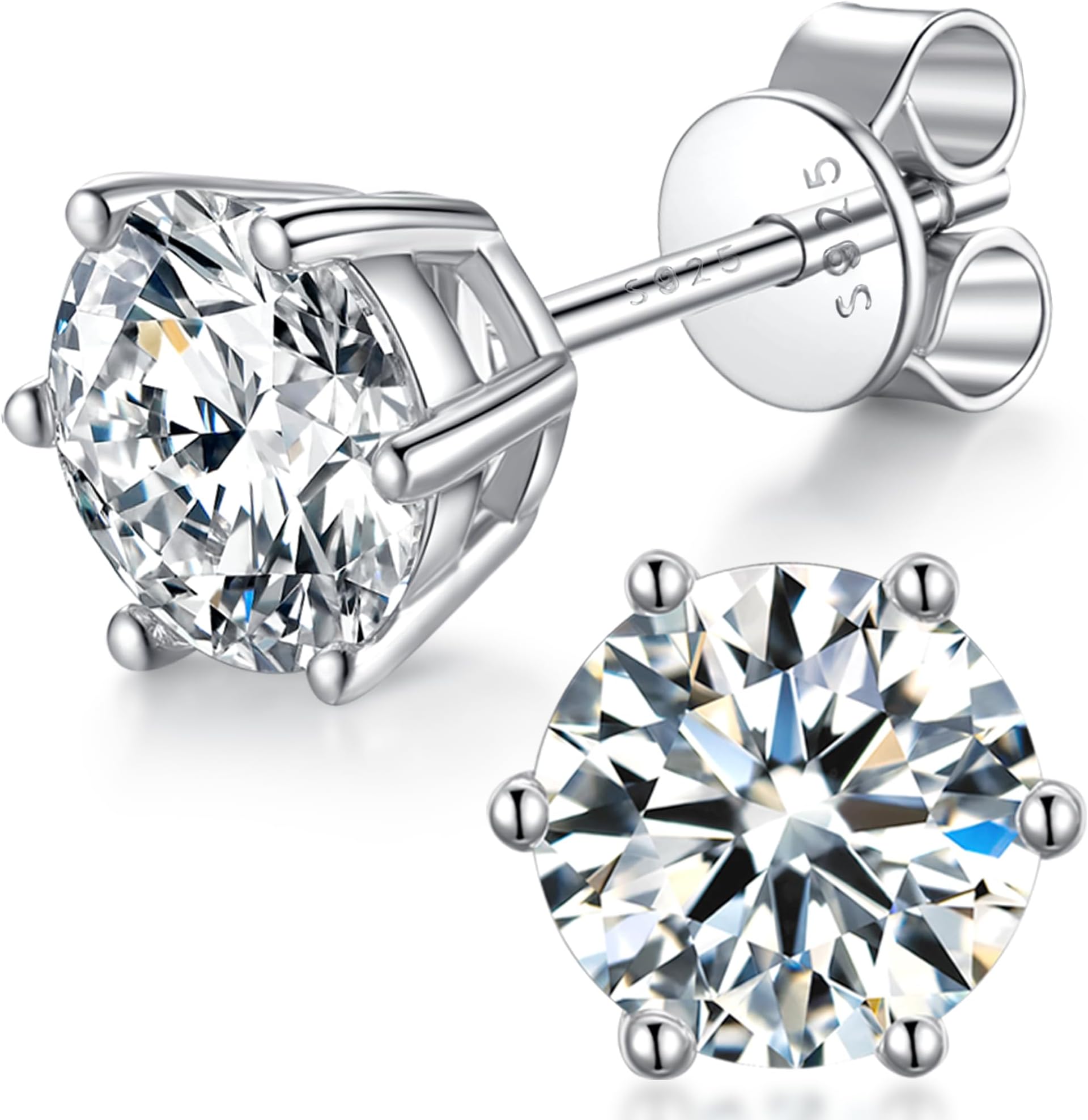 Moissanite Stud Earrings for Women, 925 Sterling Silver Earrings, 18K White Gold Plating earrings for Men (0.6-4ct)