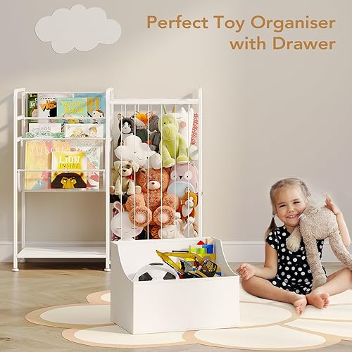 Miniatura 4 de BBLIKE Estantería para niños y almacenamiento de animales de peluche, estantes multifuncionales para libros de guardería con caja de juguetes de