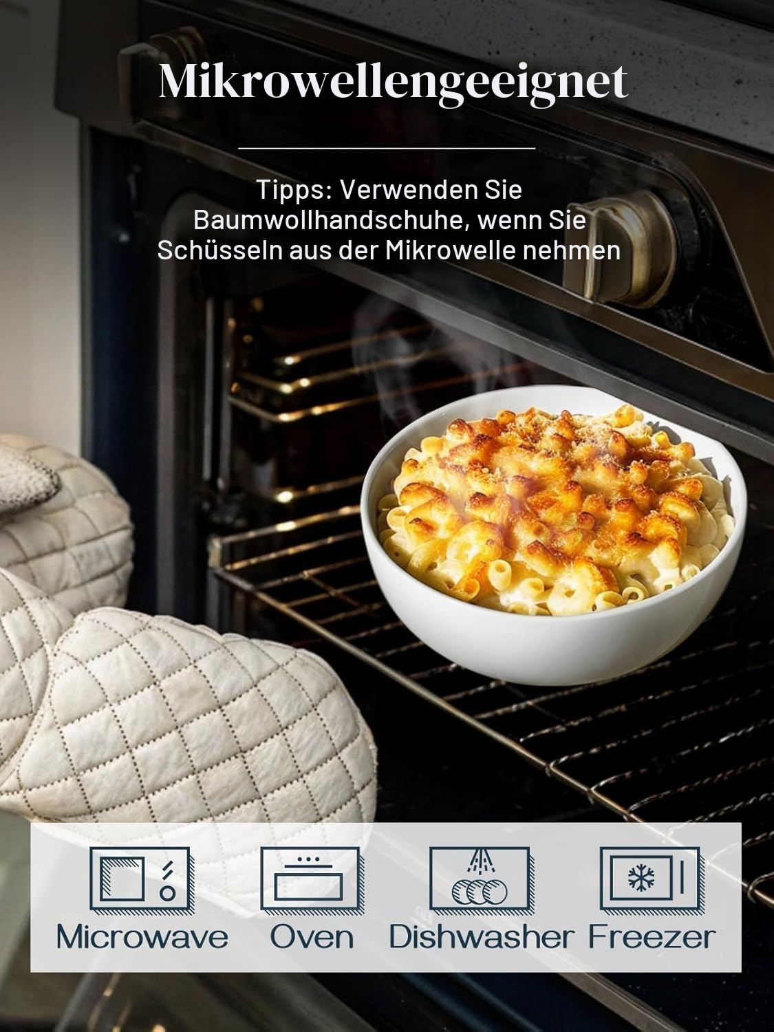 DOWAN Große Suppenschüsseln, 1100 ml Müslischalen, weiße Servierschalen, Φ18 cm, stapelbare Keramikschalen für Küche, Pastaschüssel-Set, 4 Packungen splitterfeste Keramik