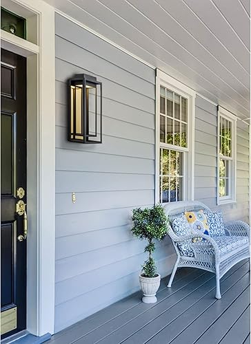 Miniatura 7 de Modernas luces LED de pared para exteriores, luces de porche frontal de oro negro para montaje en pared, aplique LED grande para exteriores, lámpara