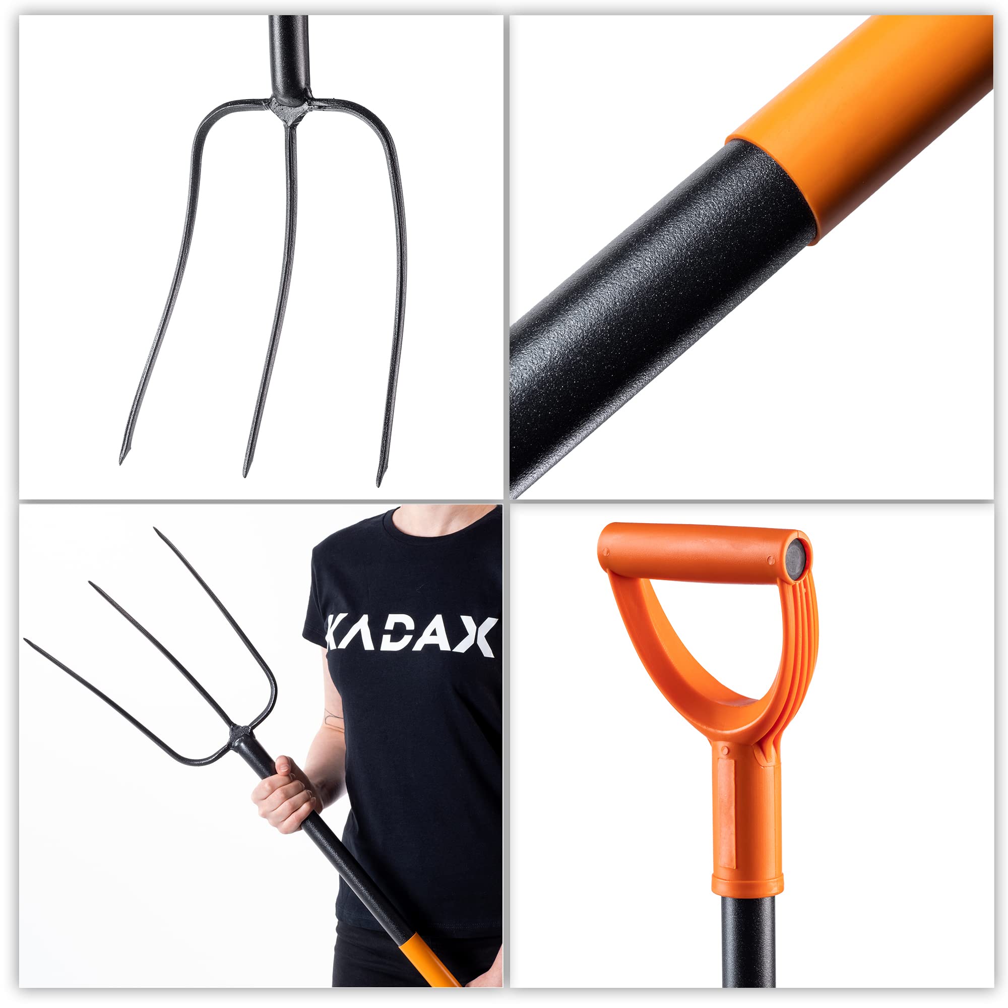 Fourche à Bêcher KADAX 135 Cm - Fourche à Fumier Ergonomique Avec Manche Long Et Poignée D