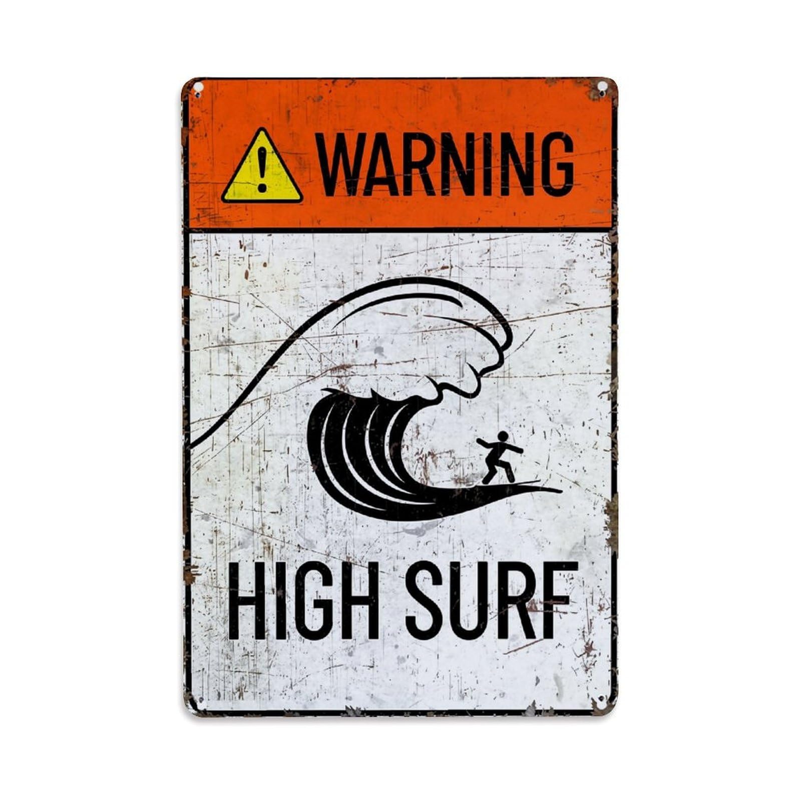 Jdfenggu Vintage Warning High Surf Sign Pattern Retro Metal Tin Sign, Metal Poster For Bar, Home, Man Cave, Kitchen, Laundry Room Art Decor 8X12 Inch