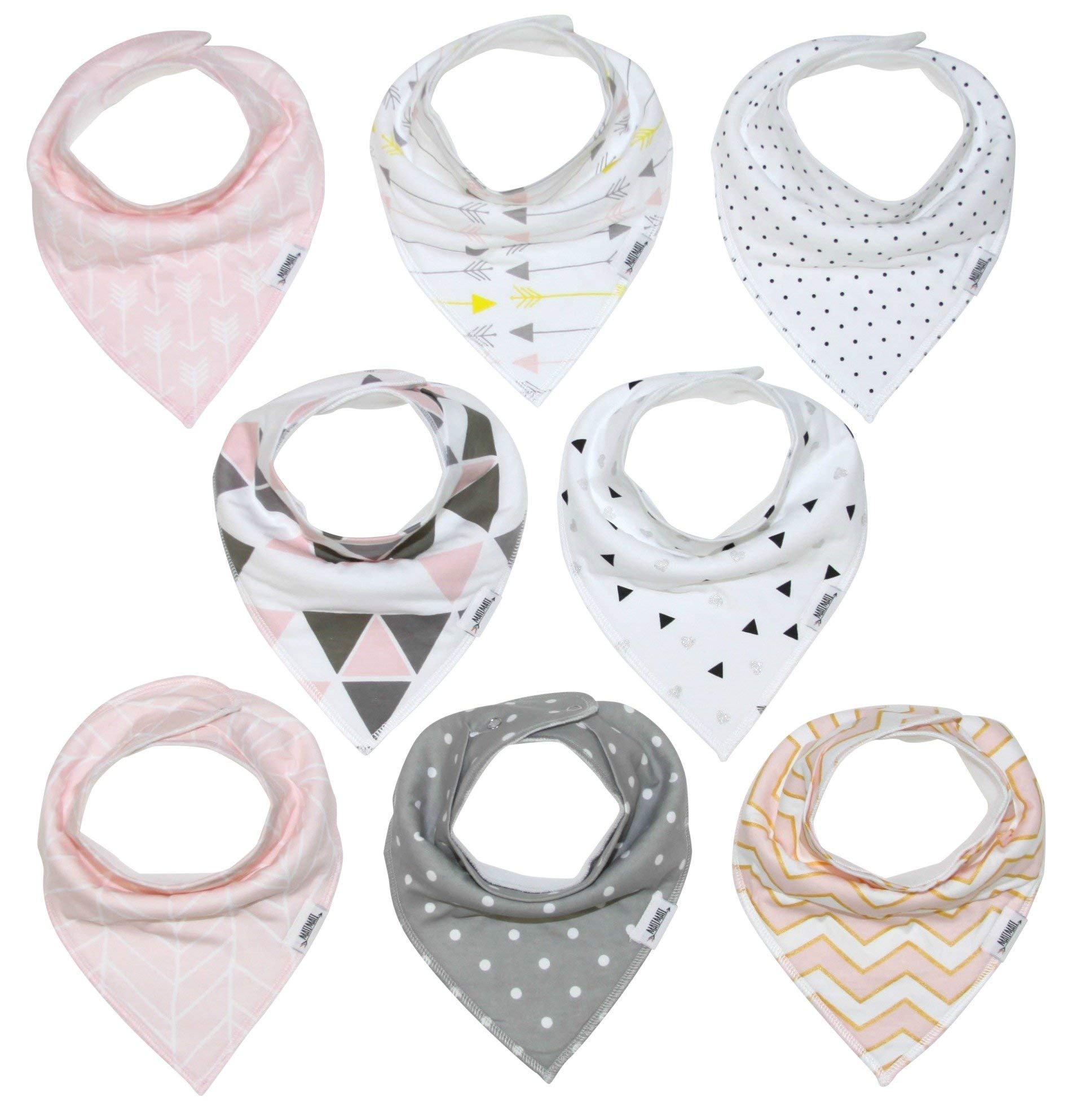 Baby Bandana Bibs | Teething Bibs For Baby Girls, Newborns, Set of 8 Baby Bibs