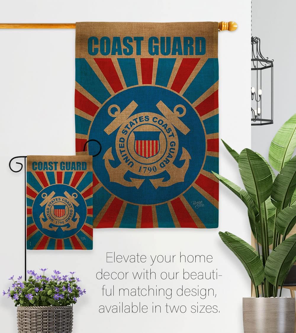 Coast Guard Burlap Garden Flag - Armed Forces USCG Semper Paratus United State American Military Veteran Retire Official - House Decoration Banner Small Yard Gift Double-Sided Made In USA 13 X 18.5
