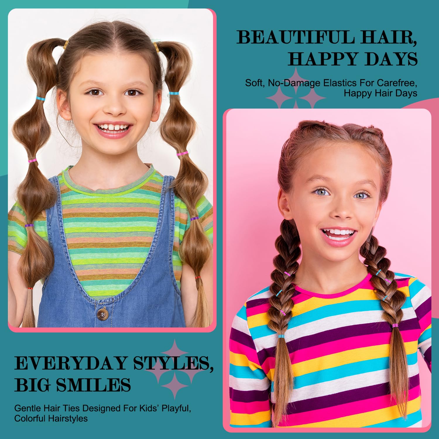 2000pcs Metallic Hair Elastics, Hair Ties for Women & Girls | Soft rubber bands for hair in 5 metallic colors. Stretchable, durable and secure for ponytails, braids and daily styling