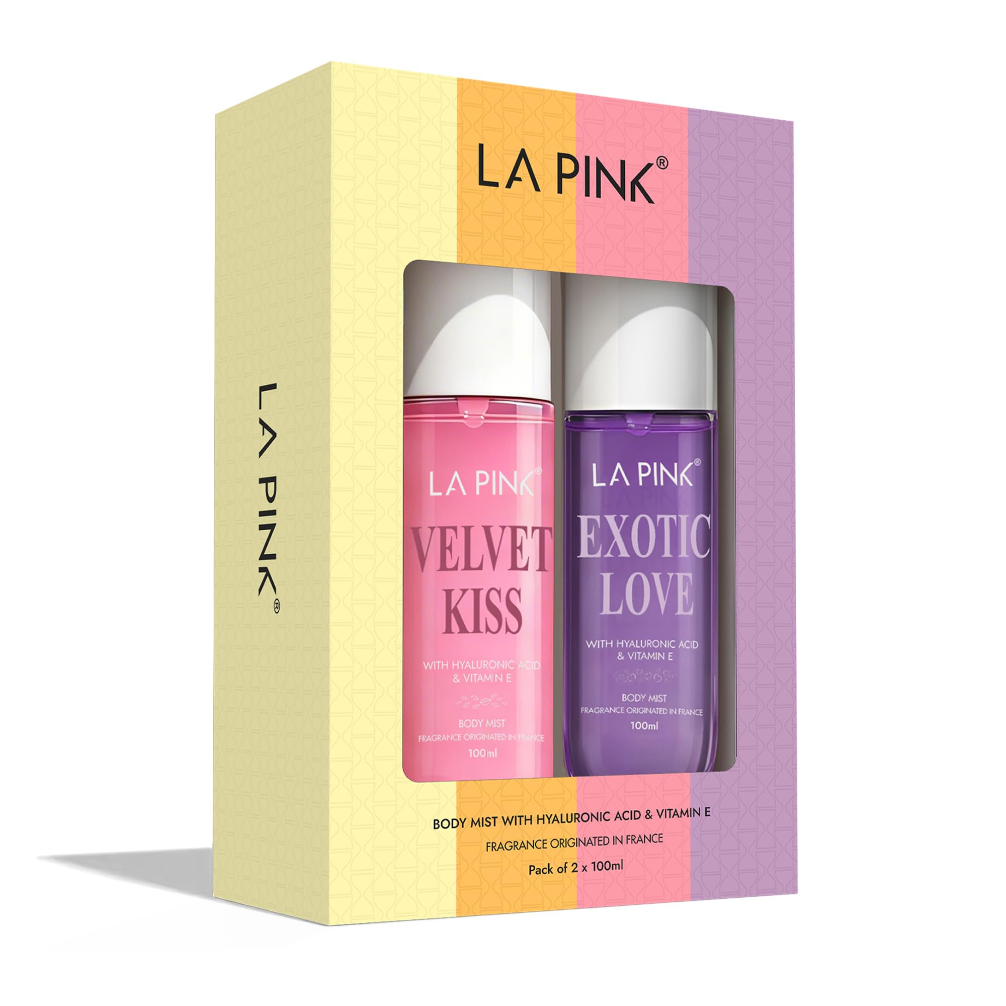 LA PINK Exotic Love & Velvet Kiss Perfume Body Mist Combo | White Floral Tuberose & Aquatic Marine Floral Fragrance | Lightweight Body Spray | Long Lasting Freshness with Hyaluronic Acid & Vitamin E | 100ml Each-image-6