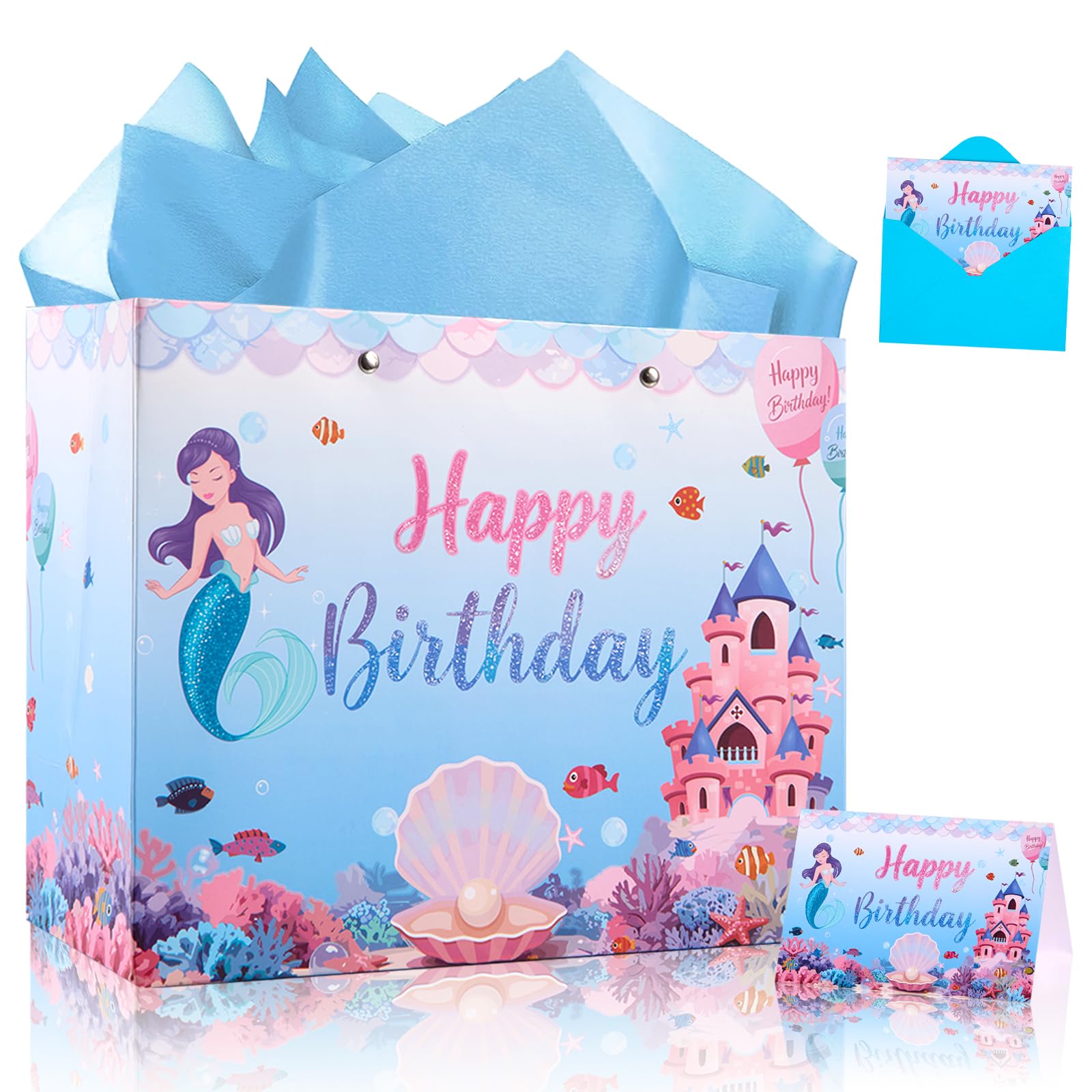 Mermaid Happy Birthday Gift Bags - Princess Paper Gift Bag Party Bags Decor