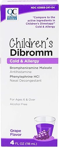 Quality Choice Dibromm Líquido para el frío y alergia para niños sabor a uva 4 onzas cada uno (paquete de 1)