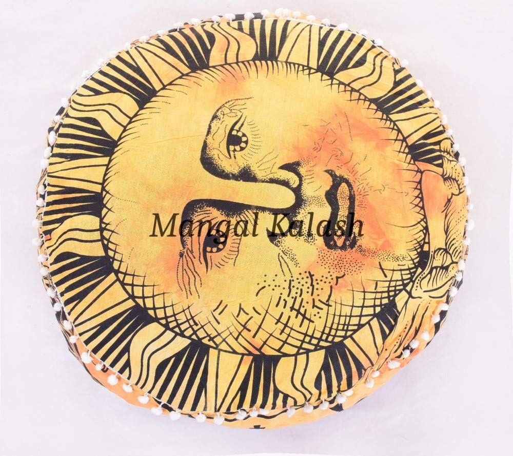 Sophia Art Indian Mandala Tapestry Decorative Floor Designs Cover Ottoman Pouf Cotton Comfortable Indian Cover Cushion Pouf Pillow Indian Indian Ombre Traditional Ethnic Pouf 14” x 24'' (Yellow Sun)