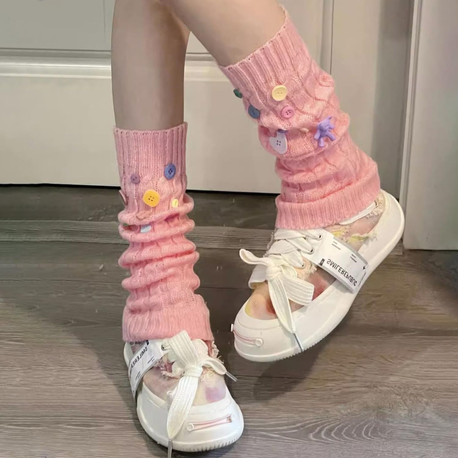 Warm leg pants Y2k colored button strap knitted Harajuku Kawaii warm leg accessories, 80s retro high leg socks