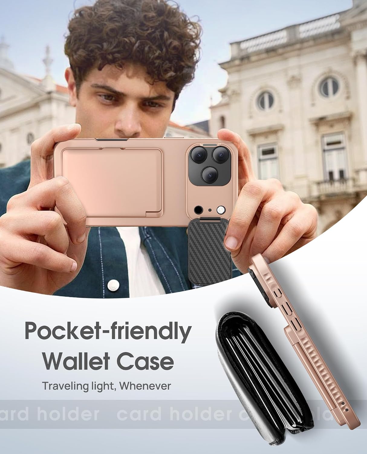 BXYJY for iPhone 17 Pro Wallet Case with Camera Cover Stand, Card Holder (3-5 Cards), Military Grade Drop Protection, Heavy Duty Women Men Phone Case for iPhone 17 Pro 6.3" 2025, Rose Gold