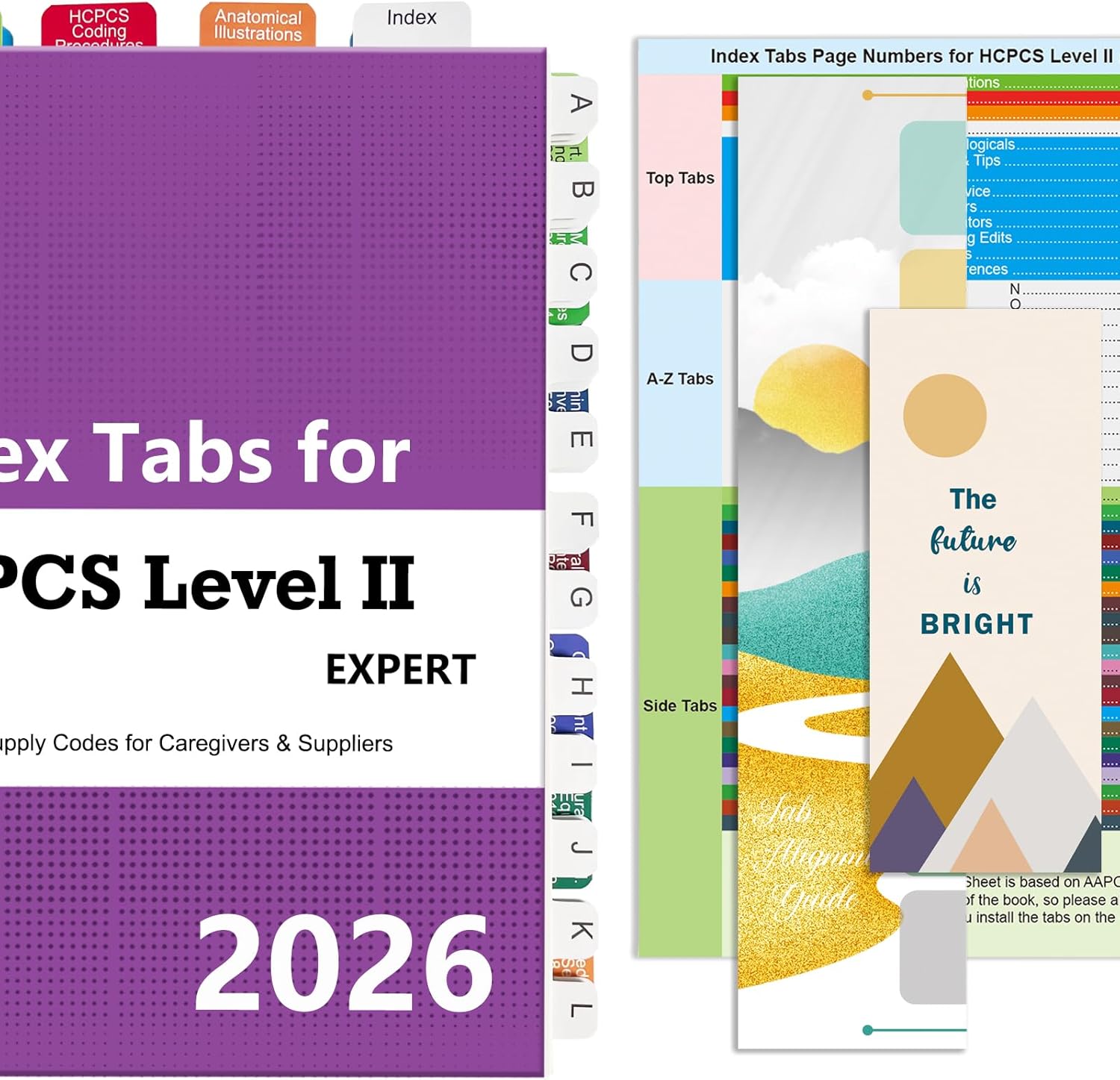 Upgraded Index tabs for CPT 2026 + ICD-10 -CM 2026 AAPC Version + HCPCS Level II 2025, Color-Coded with Alignment Card & Page Numbers Sheet & Bookmark, Laminated Durable, Book Not Included