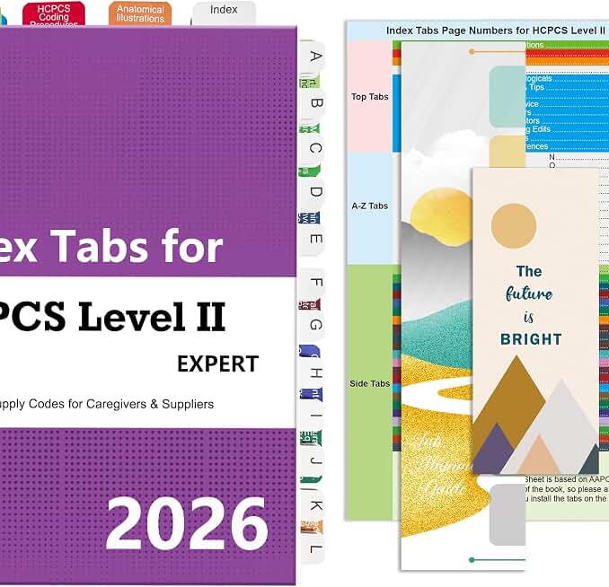 Upgraded Index Tabs for HCPCS Level II Expert 2026 Edition (AAPC), 96 Book Tabs, Color-Coded with Alignment Card & Page Numbers Sheet & Bookmark, Laminated Durable, Book Not Included