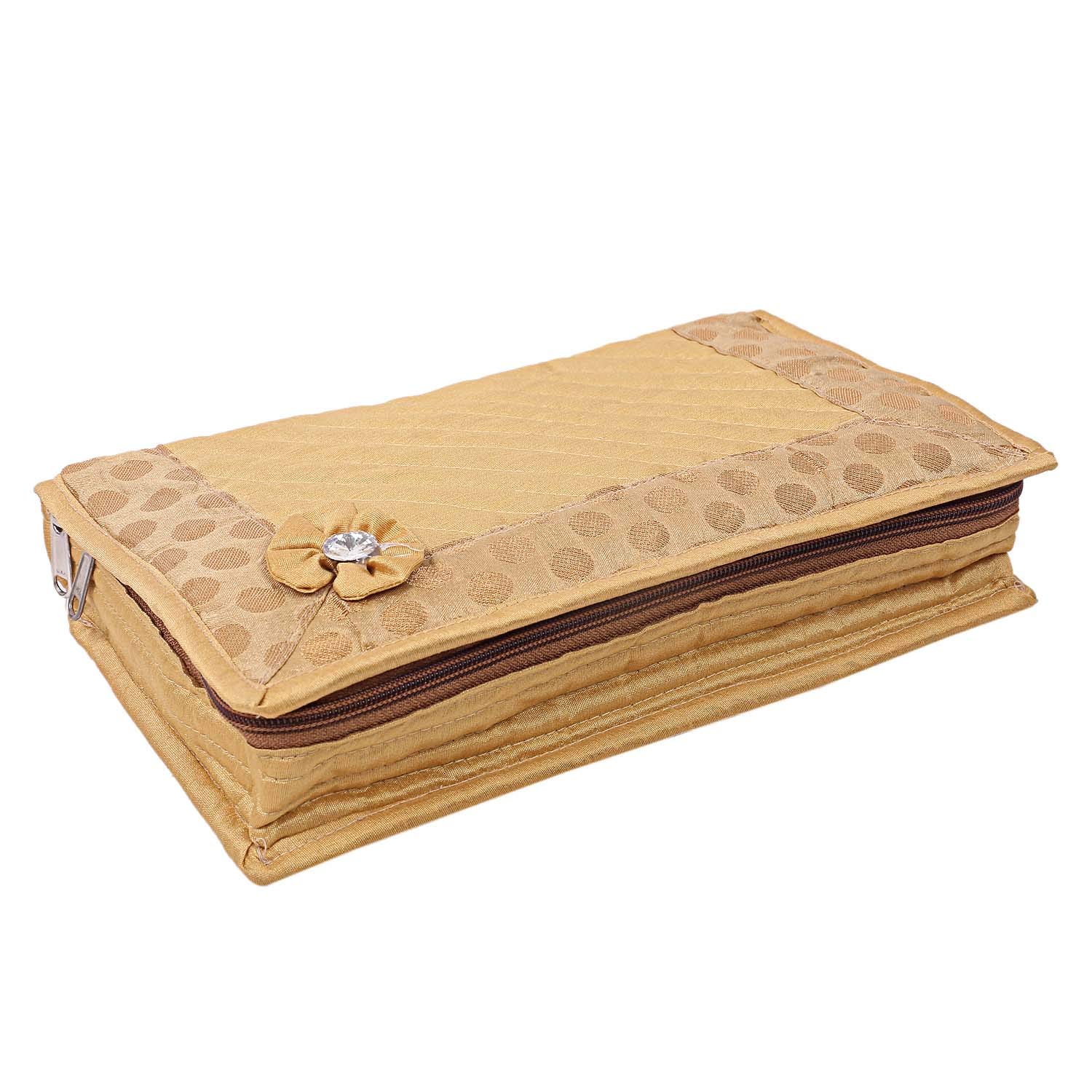 Kuber Industries Bow Design Cotton Jewellery Kit Organiser (Gold)-CTKTC025679