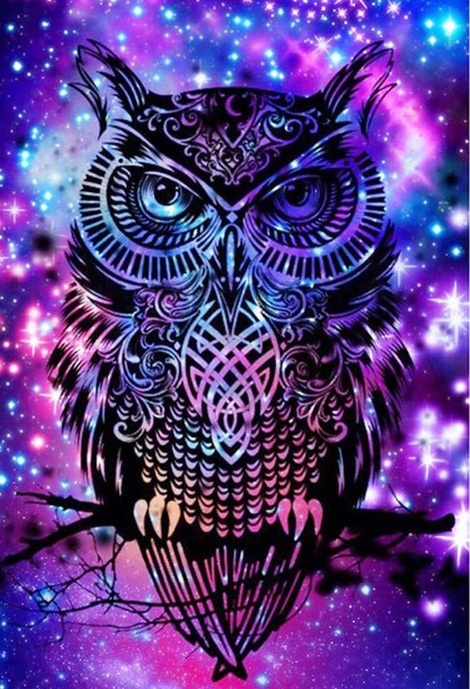 Awesocrafts Cross Stitch Stamped Kits Owl Starry Night Purple Easy Patterns Cross Stitching Embroidery Needlework Kit Supplies (Owl)