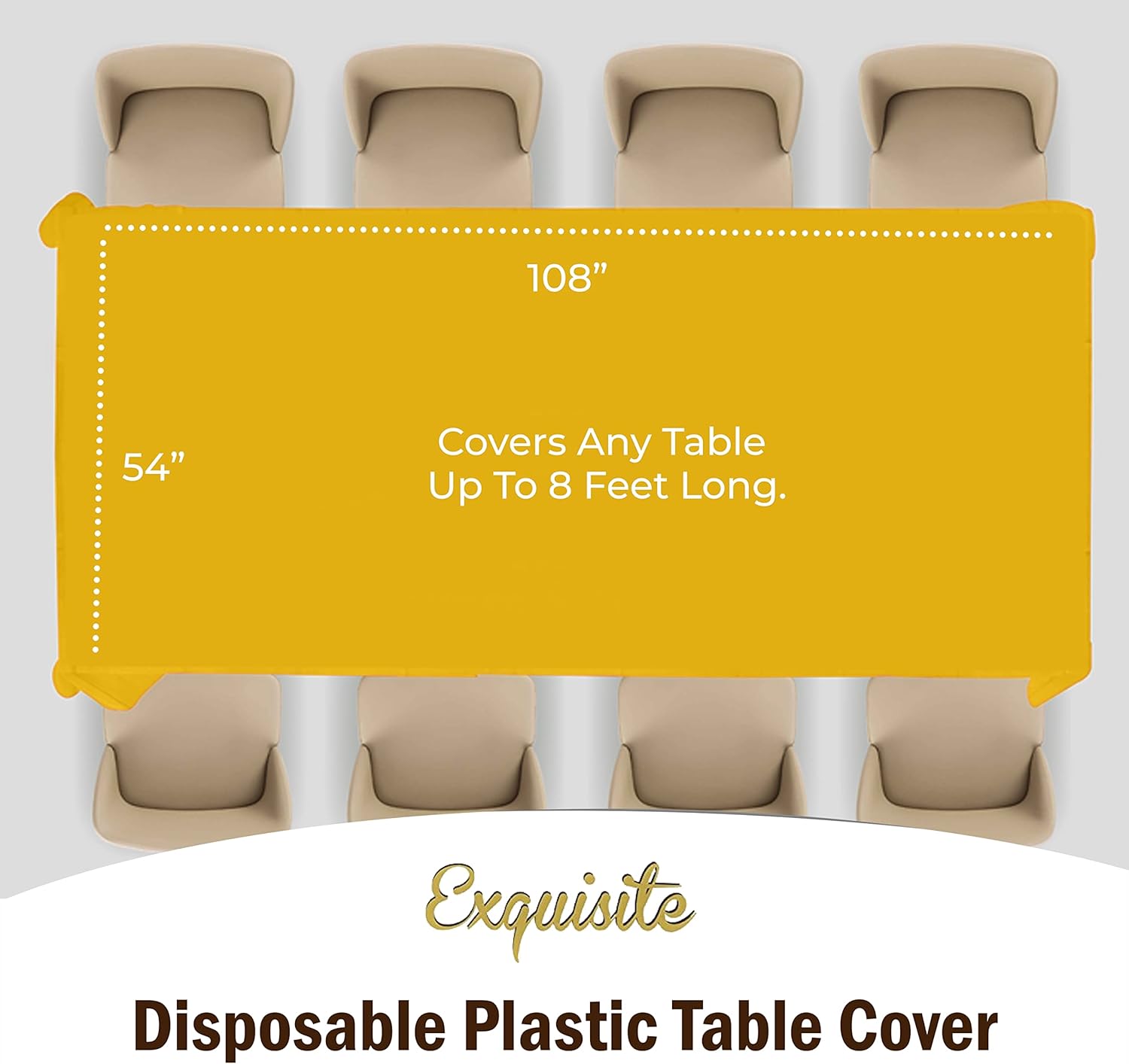 Party Solids Yellow Rectangular Plastic Tablecloth - 54x108 Inch, Pack Of 24