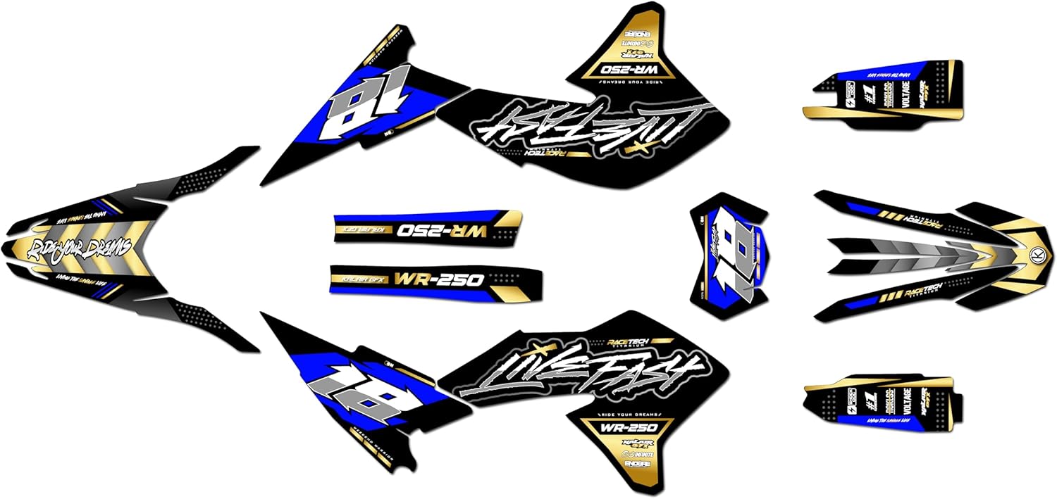 Graphics Kit for Yamaha WR250R WR250X (2008-2021) Rebel Series Yellow 9 Mil - Easy Go - Dirt Pit Bike Motorcycle Sticker, Dirtbike Racing Decal Motocross Accessories no-Plastics