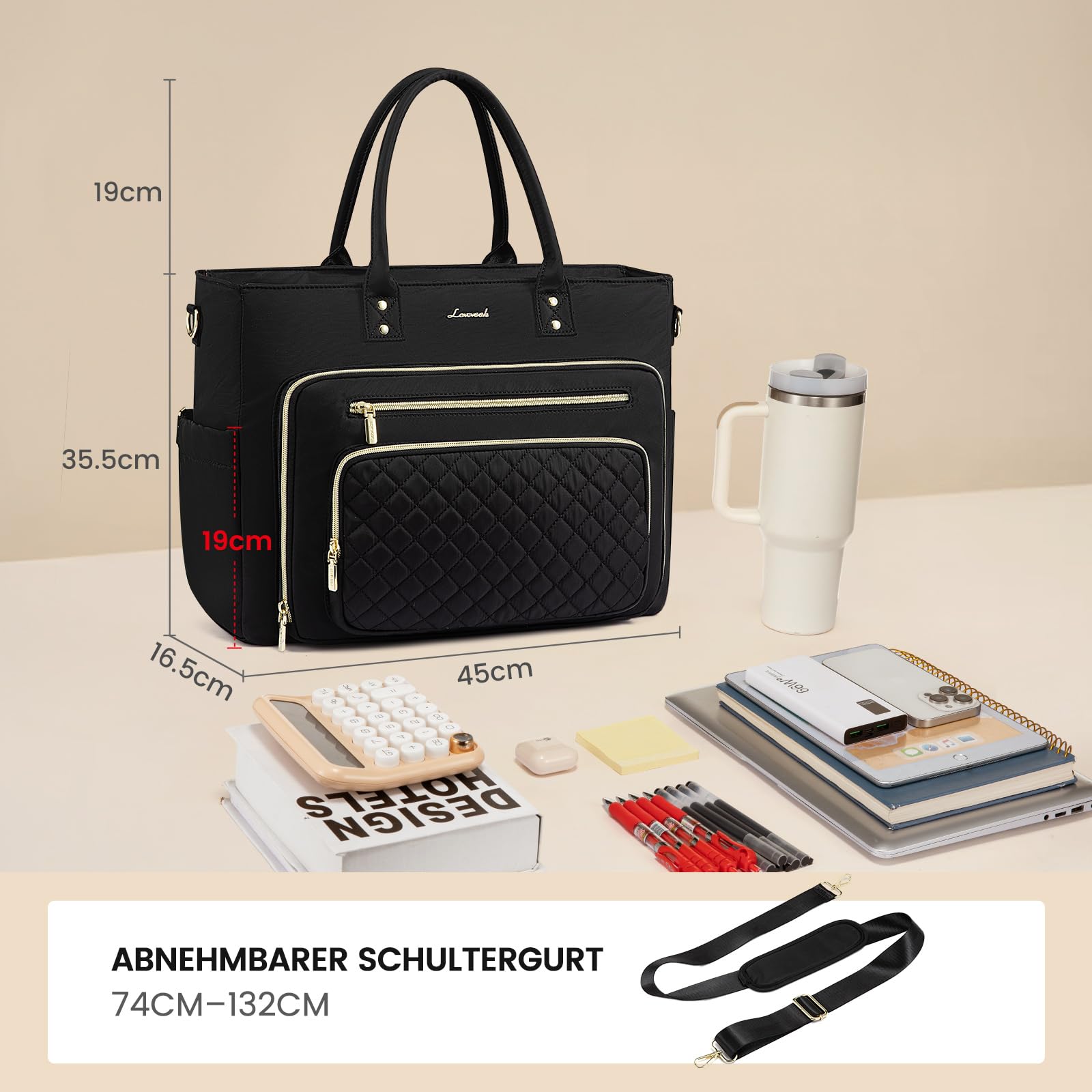 LOVEVOOK Lehrertasche Damen Groß, 15.6 Zoll Laptoptasche Arbeitstasche