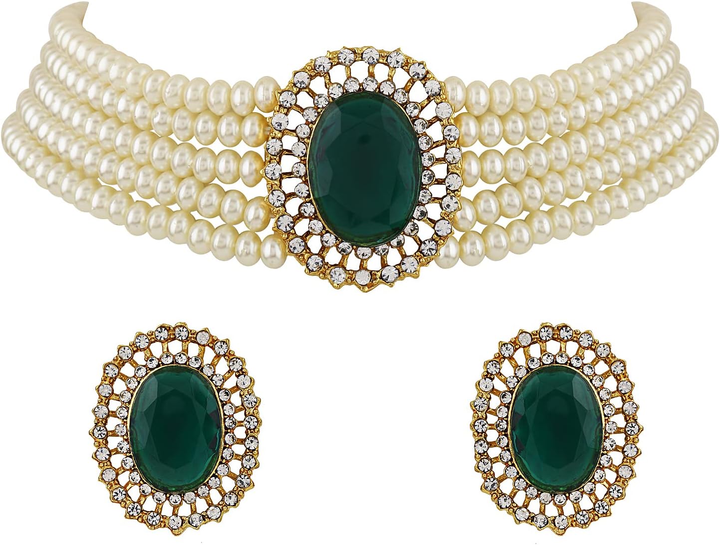 18k Gold Plated Latest Stylish Fancy Choker Traditional Pearl Necklace Jewellery Set for Women