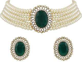 Shining Diva Fashion 18k Gold Plated Latest Stylish Fancy Choker Traditional Pearl Necklace Jewellery Set for Women Price In India