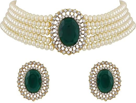 Shining Diva Fashion 18k Gold Plated Latest Stylish Fancy Choker Traditional Pearl Necklace Jewellery Set for Women