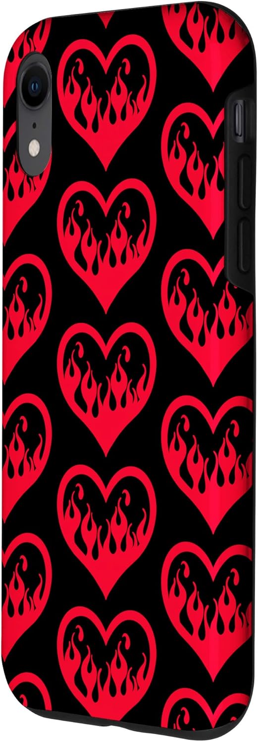 iPhone XR Valentine's Day Flames Heart Gothic Y2K Goth E-Girl Emo Red Case