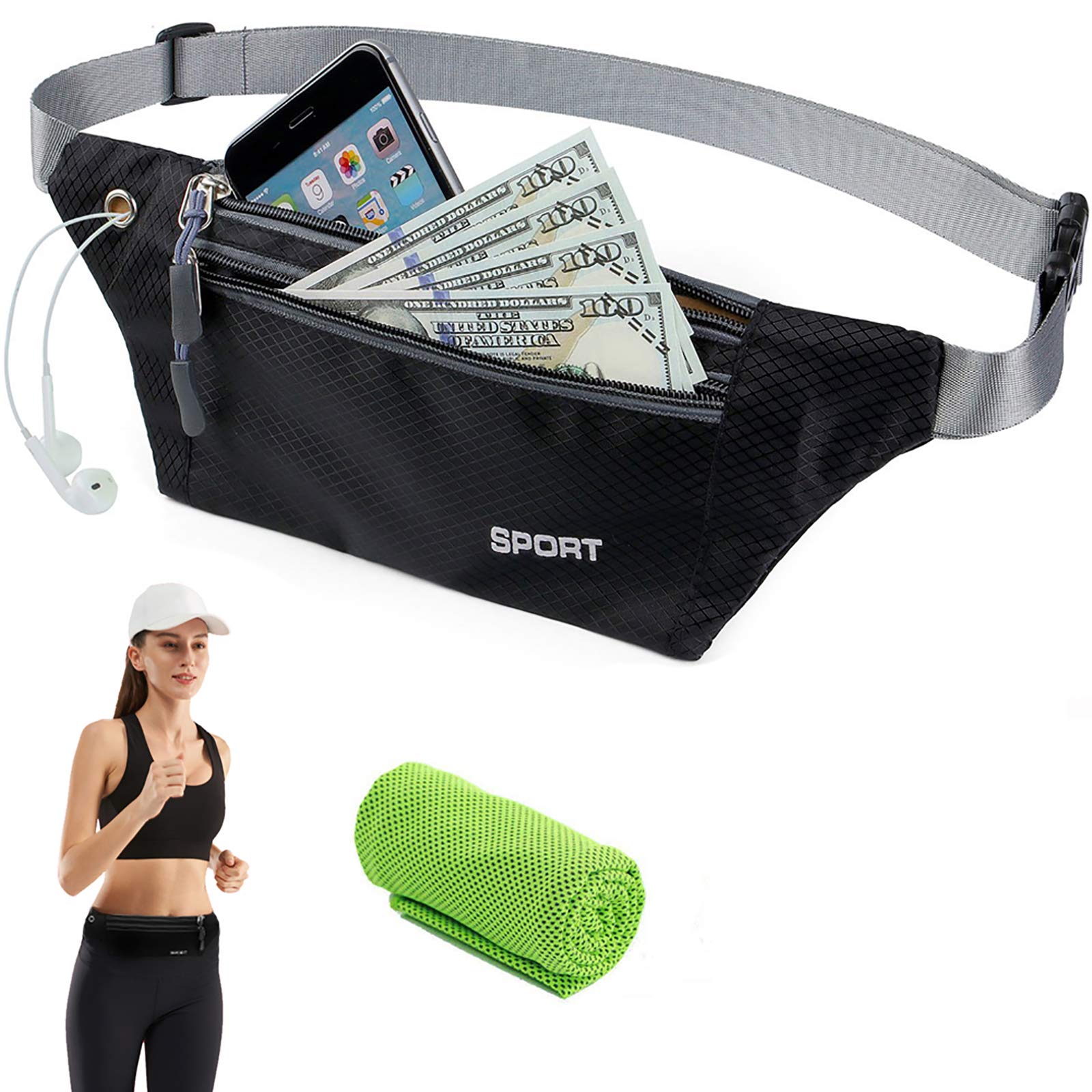 Marsupio Sportivo Impermeabile Running con Tasca Cintura per Portafoglio Chiavi Smartphone Jogging Trekking Bicicletta