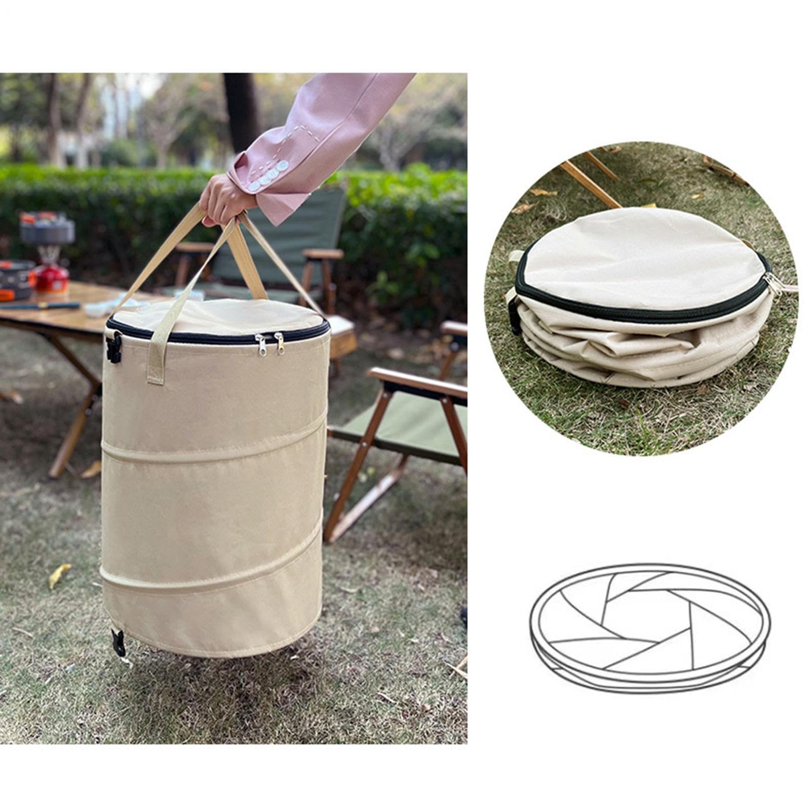 Genérico Cubierta de basura plegable mejorada 2025, cubo de basura plegable de 37 L, bolsa de jardín con cremallera, contenedor de basura de gran capacidad para exteriores, jardín y camping