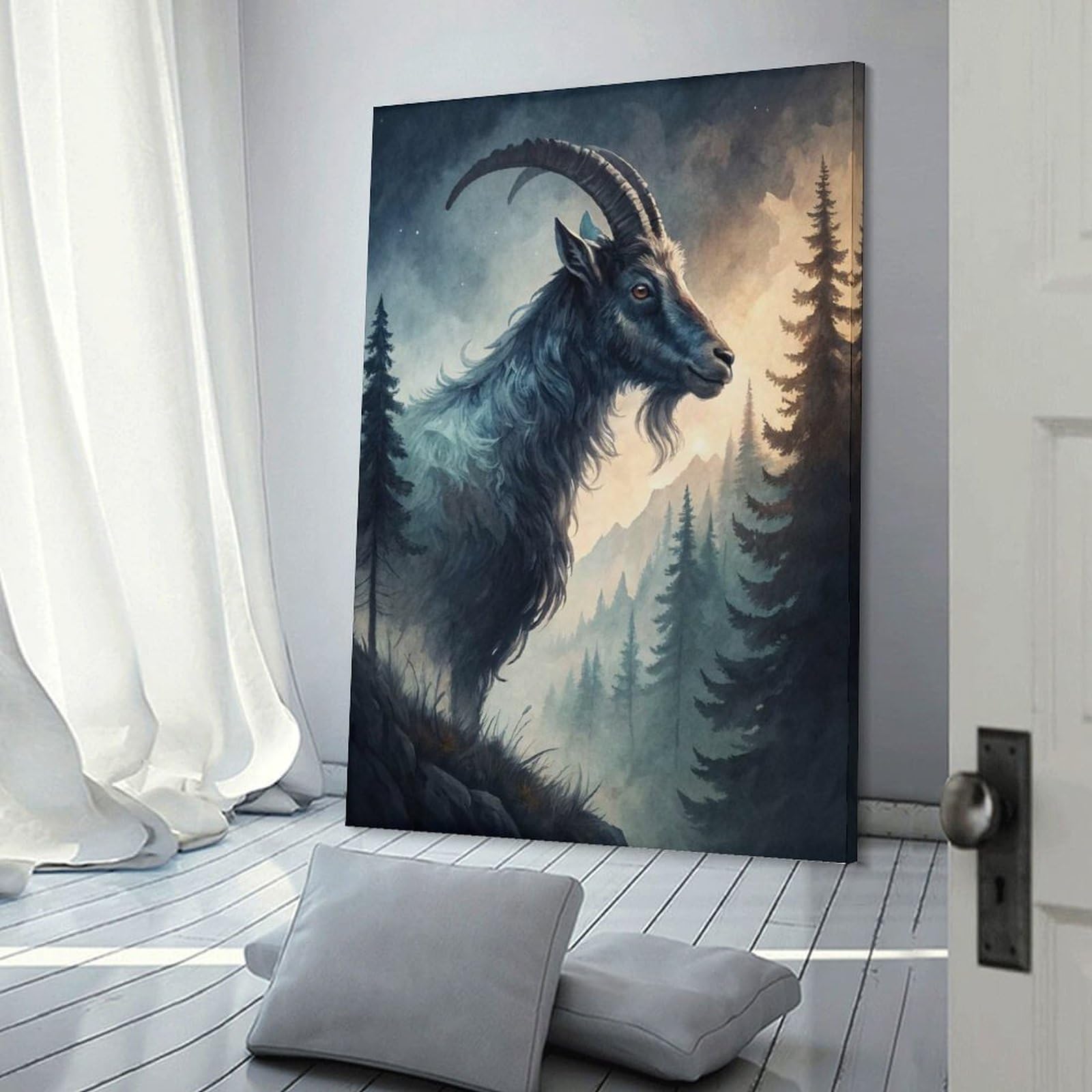 Junmoney Majestic Ibex in Misty Mountains Decorative Wall Artwork, 20x30inch(50x75cm), for Corridors, Hallways Or Apartment Entries, Home Artwork for First Impressions