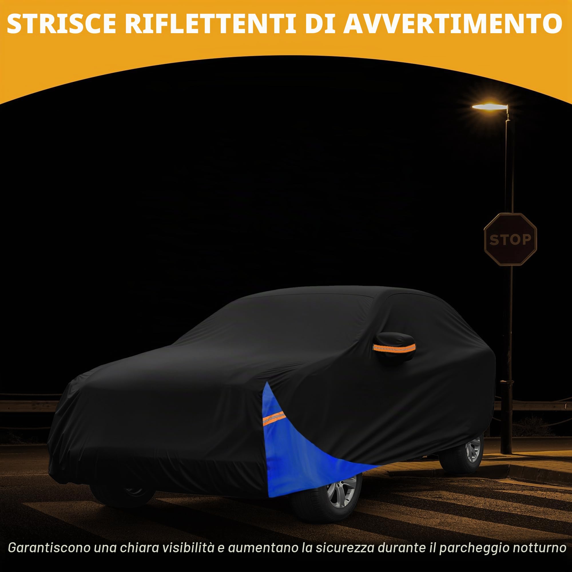 Copertura Esterna Anti-UV Pioggia Per Kia Sportage 10-24 1pc | Nero, Blu, 210D Oxford Cloth, 475x186x150cm, Anti-UV, Protezione Completa, Strisce Riflettenti, Esterna