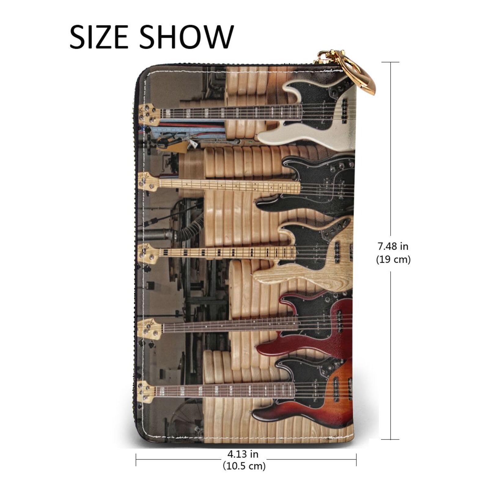 Gitara basowa muzyka instrumenty muzyczne drukowane skórzany portfel długi sprzęgło przenośny portfel podróżny, Czarny, Jeden rozmiar