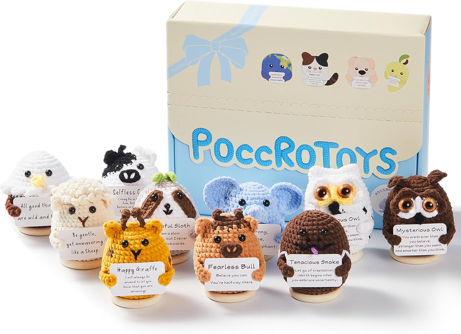 10pcs Bulk Gifts for Coworkers Women with Stand Positive Mini Crochet Animals Cheer Up Support Handmade Cow Doll Birthday Gift for Kids Adults Men Teens Teacher Employee Staff Appreciation