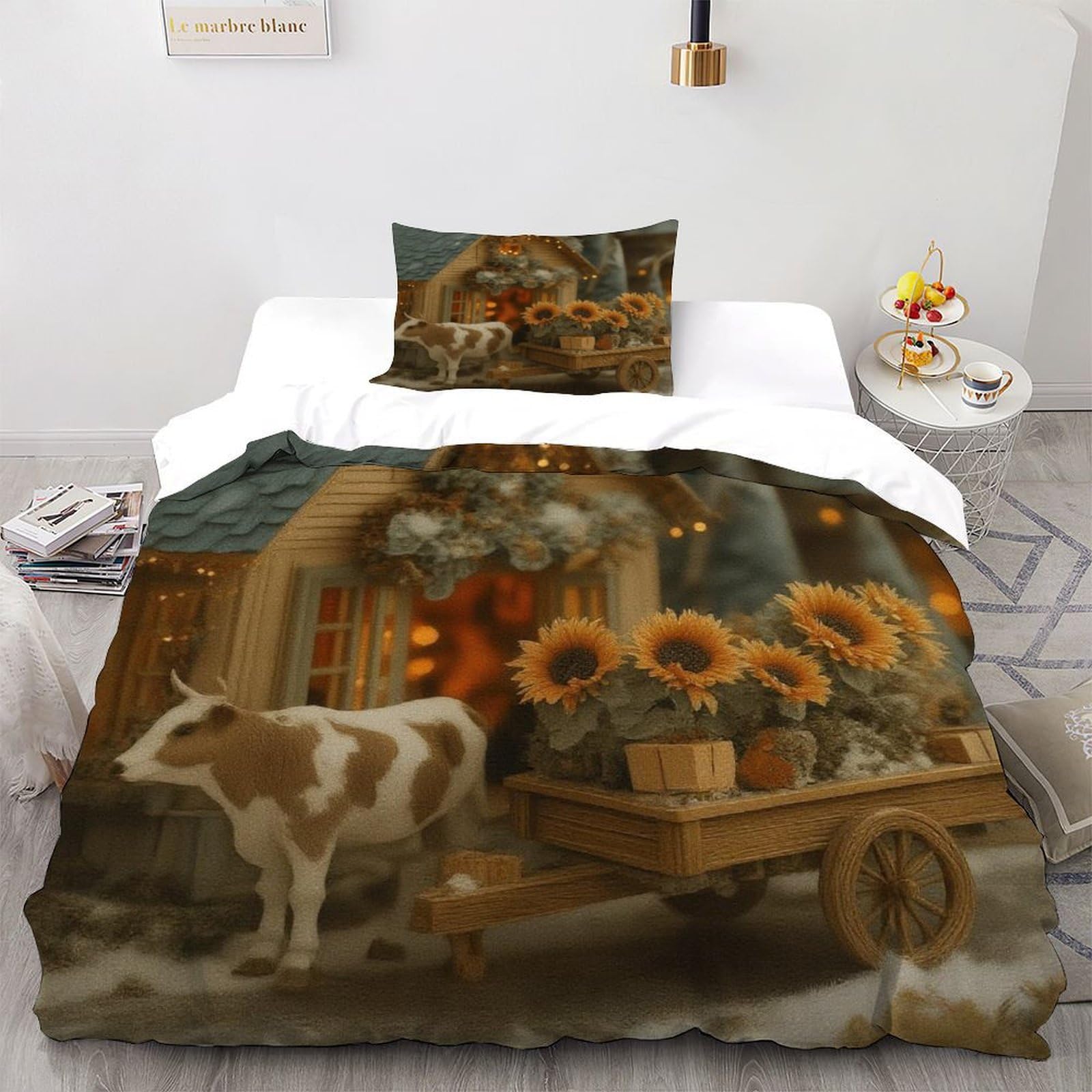Housse de couette cottage tournesols 135x200 microfibre 2 pièces