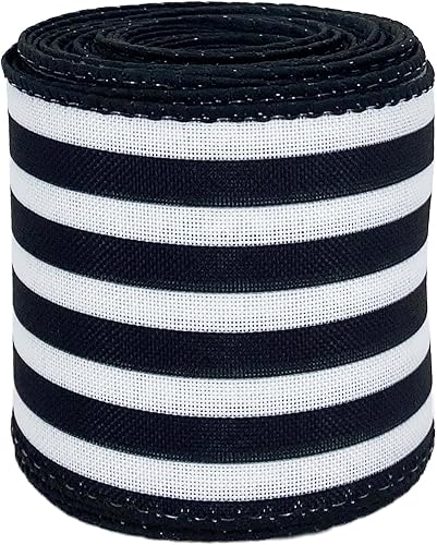Miniatura 4 de Leecogo Cinta de Pascua con alambre, 2 12 x 10 yardas, cinta de rayas blancas y negras para Navidad, corona, primavera, verano, boda, baby shower,