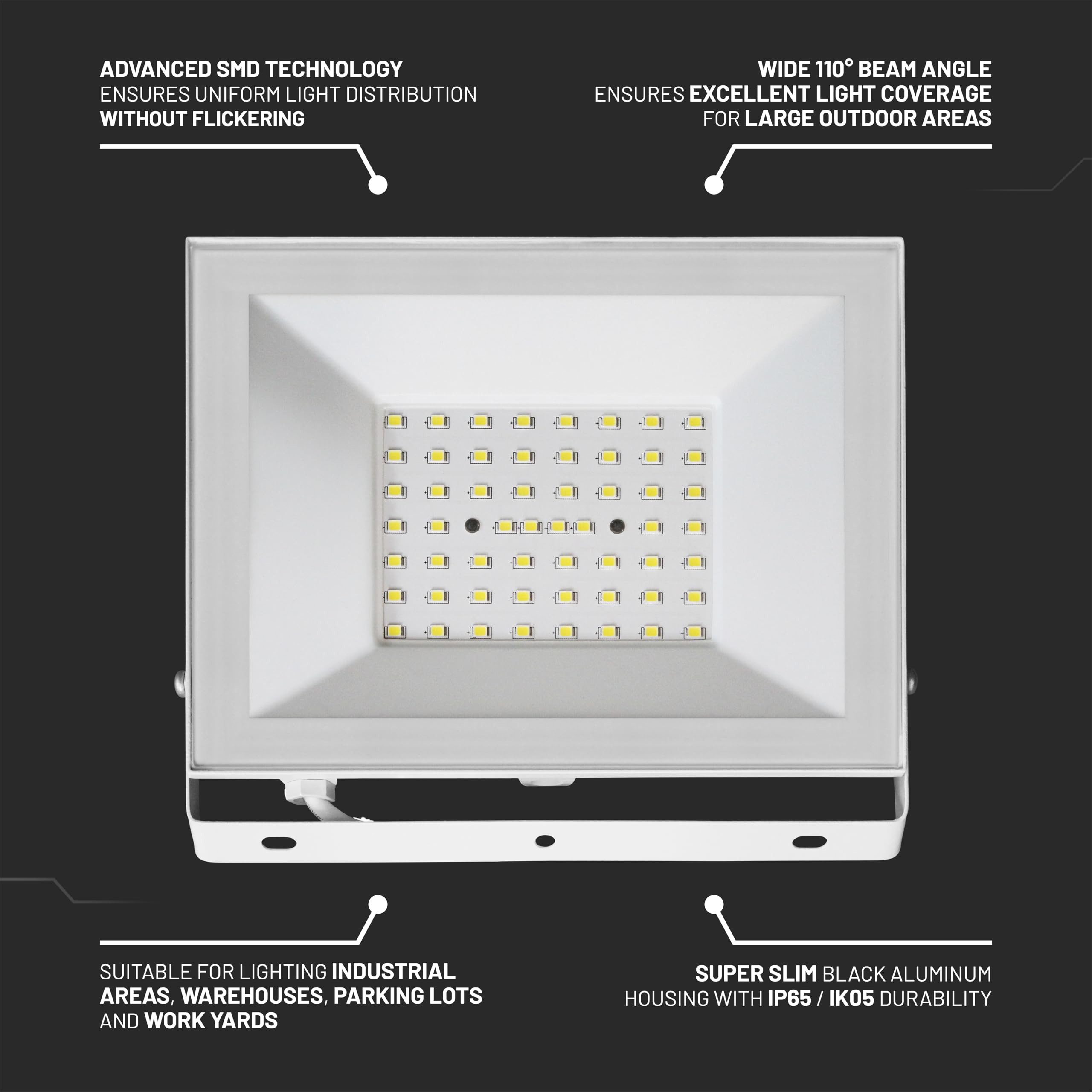 V-TAC Foco LED Exterior 50W Blanco – [ E-Series – Altas Prestaciones, Bajo Consumo ] – 4000 Lúmenes – Super Slim – Impermeable IP65 – Proyector para Hogar, Garaje y Almacén – Blanco Neutro 4000K — view 5