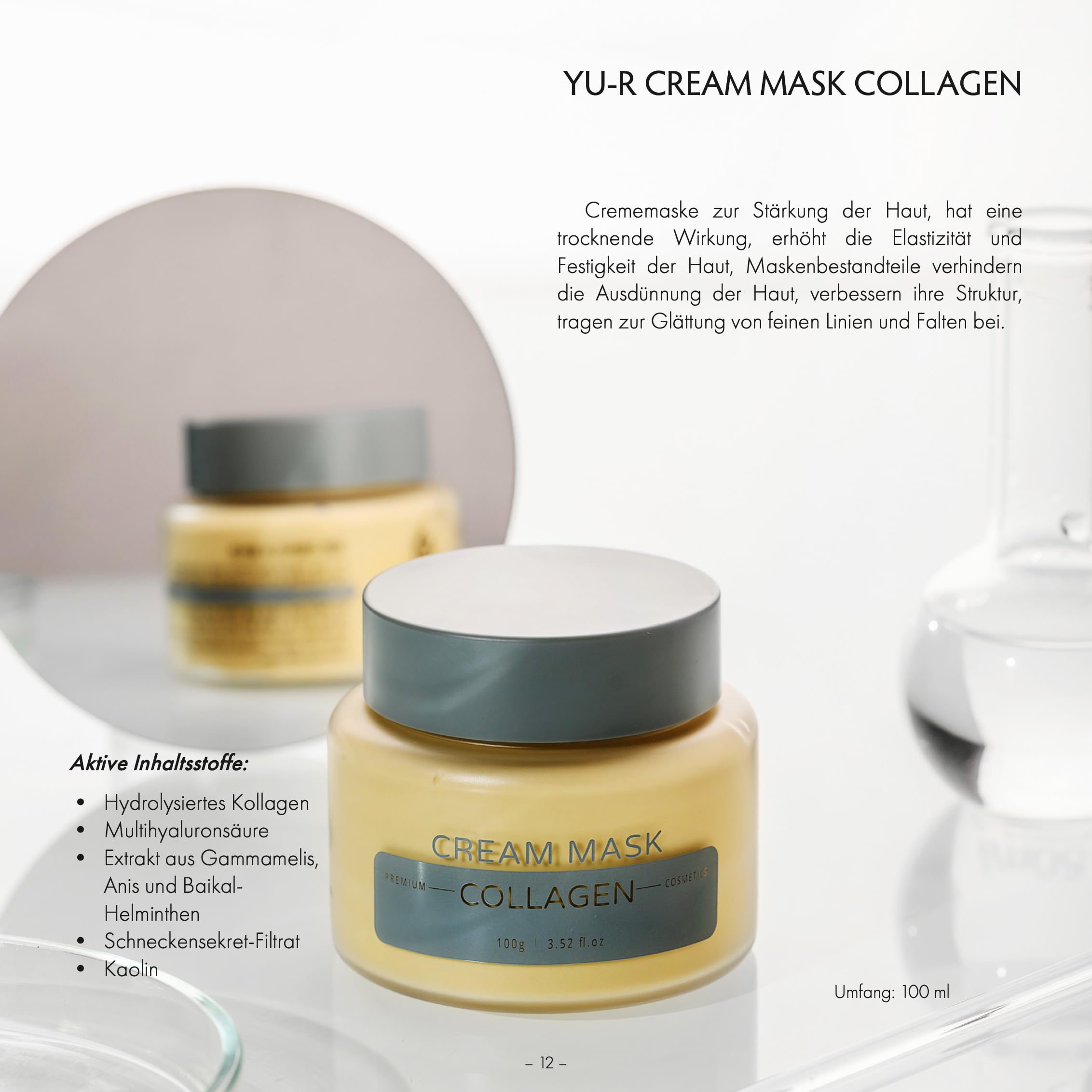 Yu.r Cream Mask Collagen – Regenerierende Tonerde - Maske mit Kollagen & Schneckenschleim - Glättende K-Beauty Pflege, 100g